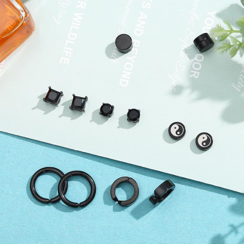 NEWITIN 6 Pairs Stainless Steel Magnetic Stud Earrings for Men Clip on Earring Magnetic Earring Unisex Non Piercing CZ Magnet Studs Diamond Earrings for Women Men - Image 4